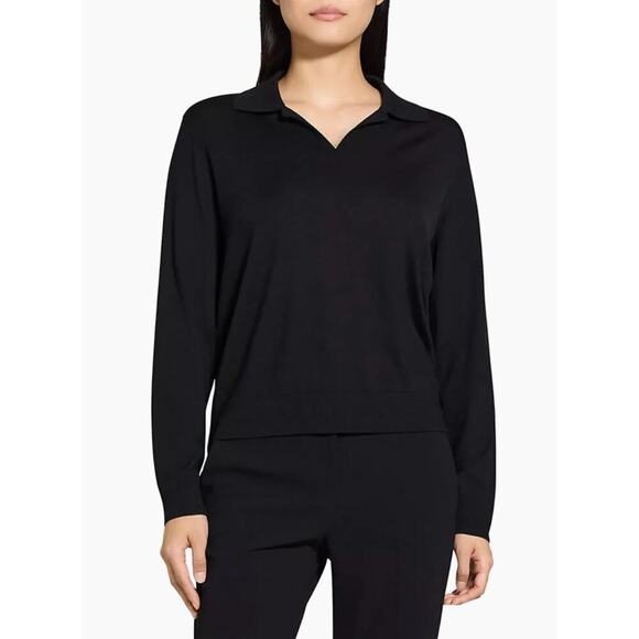 Theory NWT! Women's Medium 100% Cashmere Long Sleeve Slouchy‎ Polo V-Neck - Picture 1 of 11